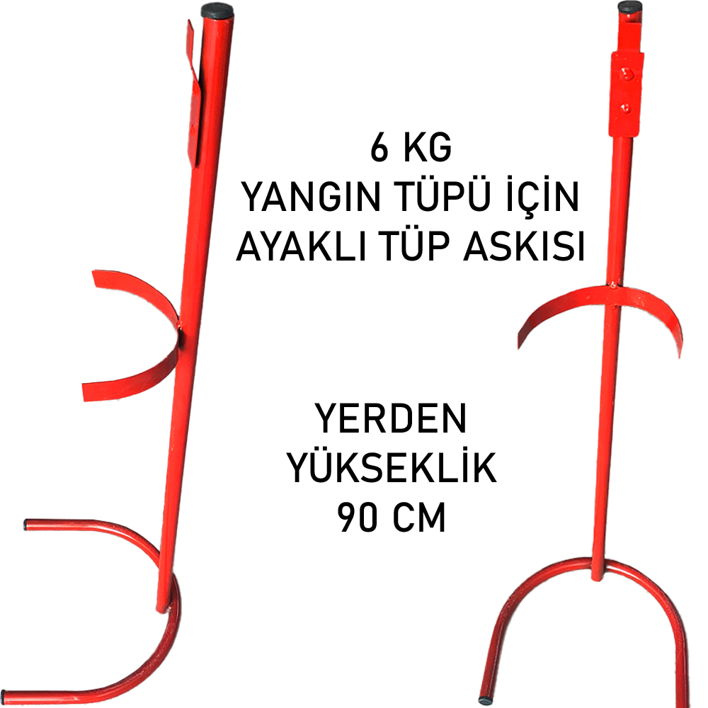 6 Kg Ayaklı Yangın Söndürme Tüpü Askısı Kırmızı Yükseklik 90 cm