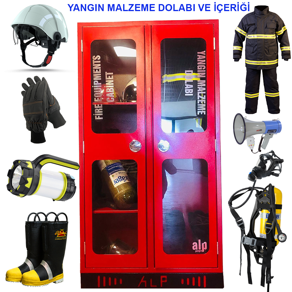 Yangın Malzeme Dolabı-İtfaiyeci Dolabı 4 Bölmeli-Teçhizat Dolabı-Çift Kapaklı