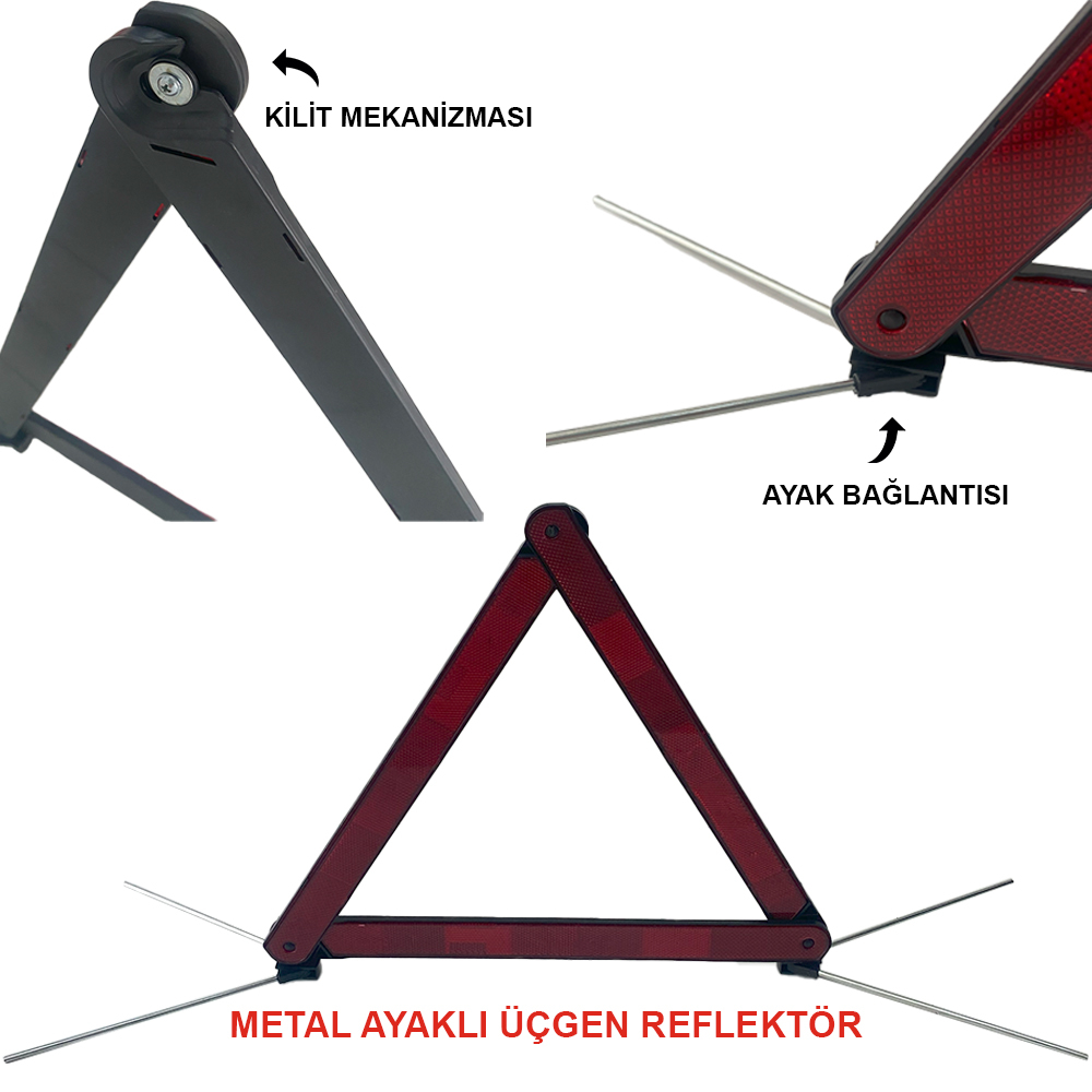 Metal Ayaklı Üçgen Reflektör-Trafik İkaz Levhası Reflektör-2 Adet
